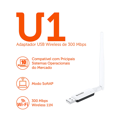ADAPTADOR USB WIRELESS 801.11N 300MBPS COM ANTENA EXTERNA MODELO U1 TENDA | 3
