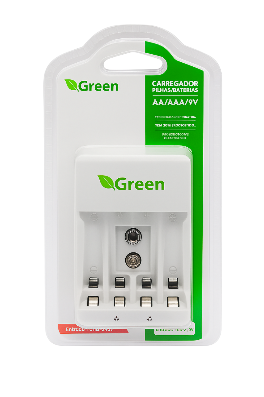 CARREGADOR DE PILHA/BATERIA-AA/AAA/9V 50/60HZ - GREEN | 0