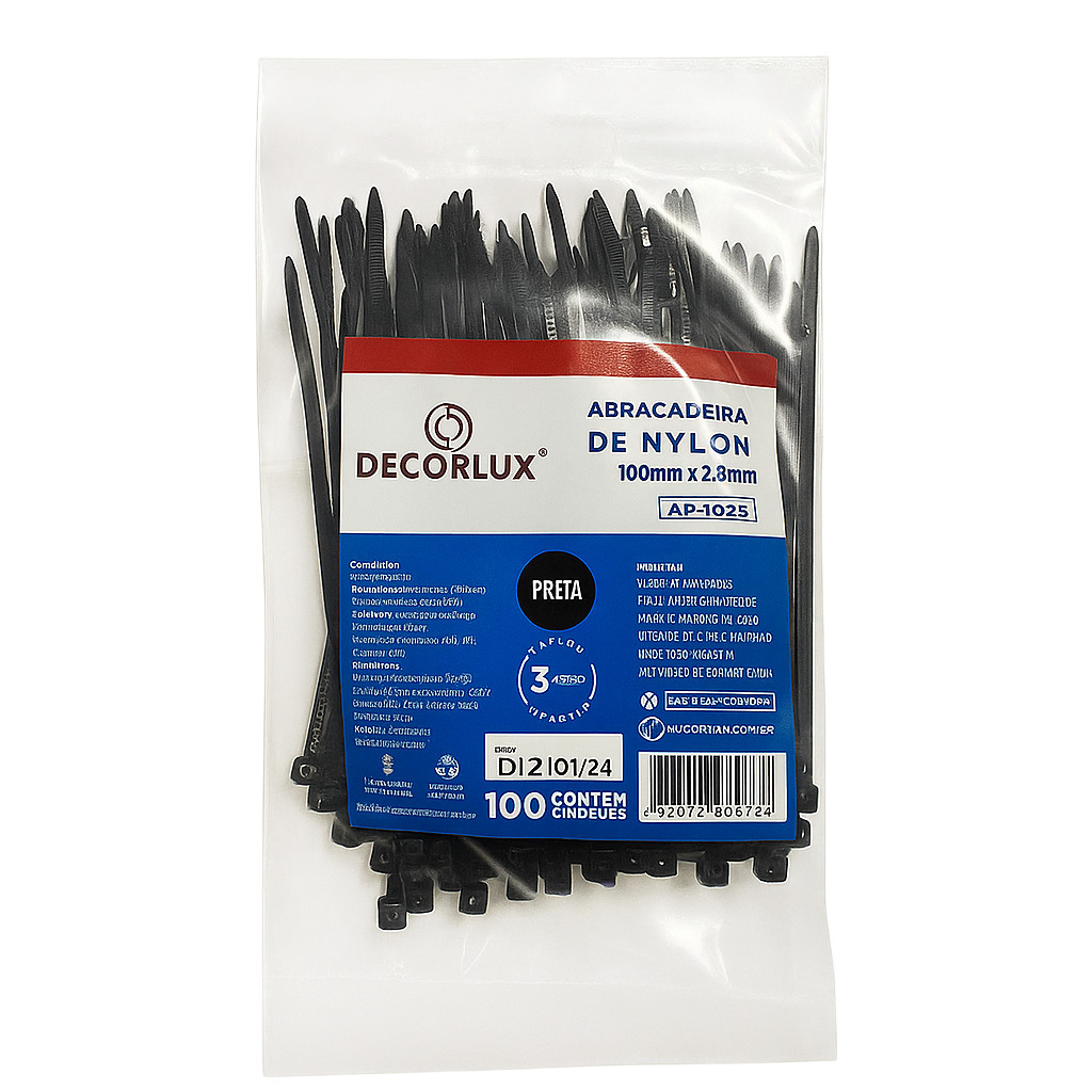 ABRACADEIRA NYLON 100mmX2,5mm PRETA DECORLUX (PCT 100UN) | 1